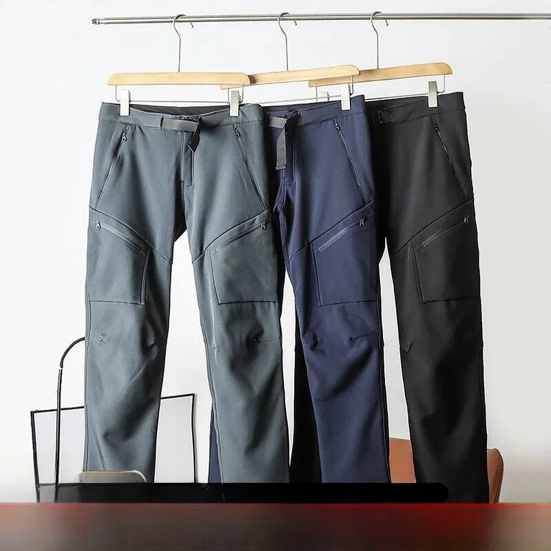 

Outdoor Men's Fleece Lined Soft Pants Waterproof Warm Pressed Zipper Hiking Casual Straight Leg Pants Polyester Spandex