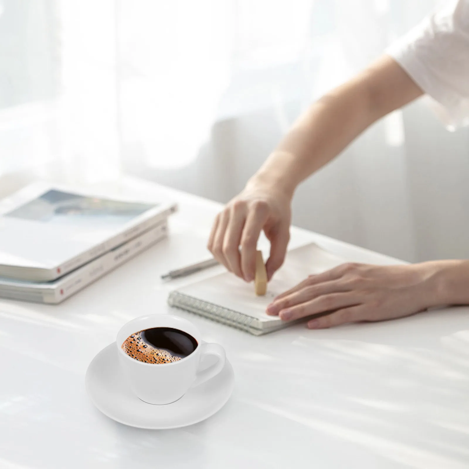 1Set Coffee Cup Saucer Simple Style Ceramic Tea Cup Set Stable Base Drinking Cups for Coffee Tea Milk Juice Home Office - view 3
