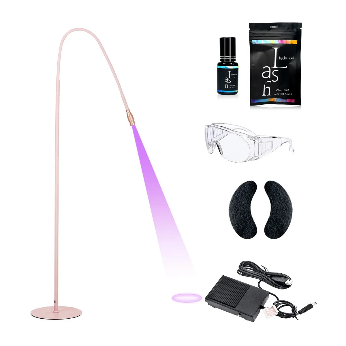 1s Instant Cure Pink UV Lash Floor Lamp, Flexible Bendable Gooseneck Eyelash Glue Dryer Tools