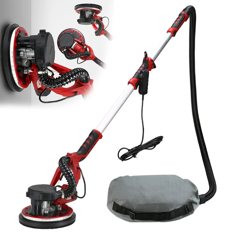 1250W Elektrische Gipsplaten Schuurmachine 225MM Muur Slijpmachine Stopverf Schuurpapier Machine LED Licht Lange Staaf Slijpen Muur polijsten