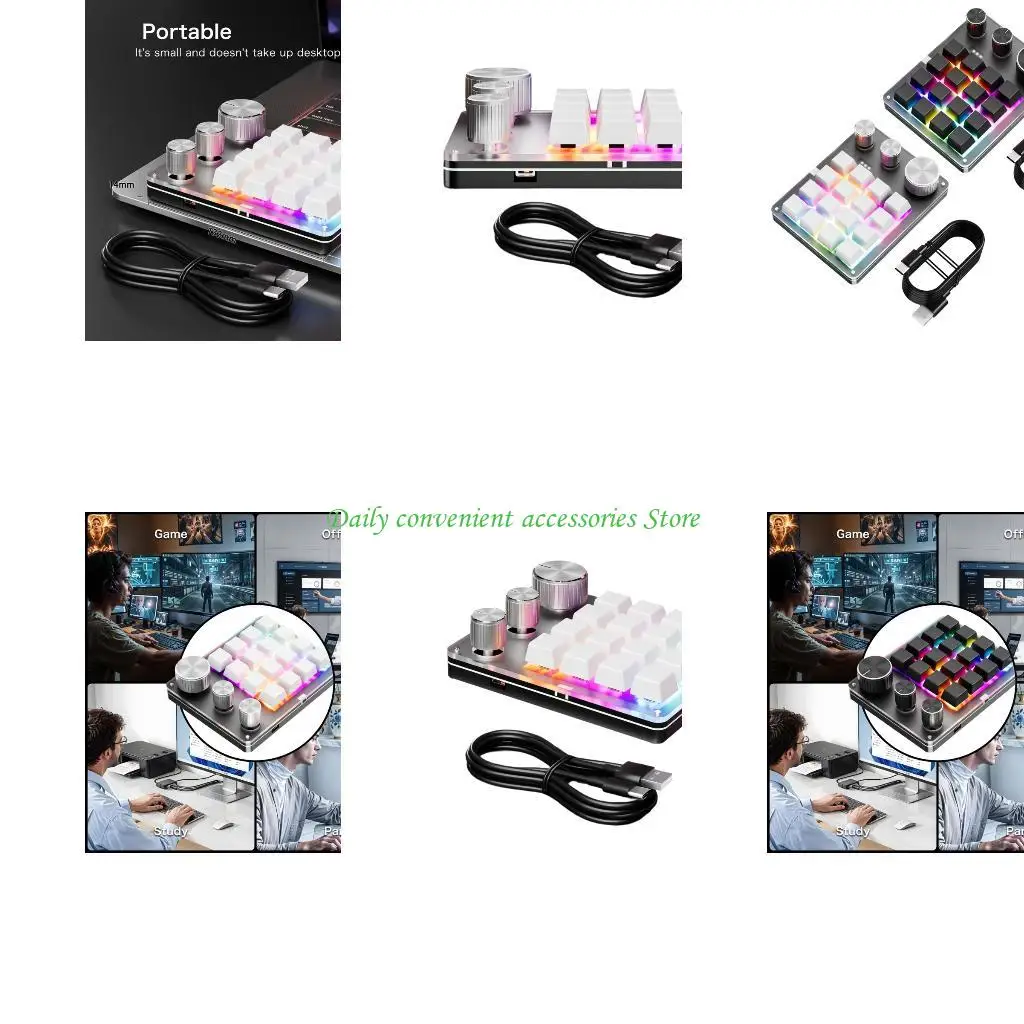 

97QB 16-клавишная мини-программируемая USB-клавиатура с 3 ручками Механическая клавиатура с возможностью горячей замены