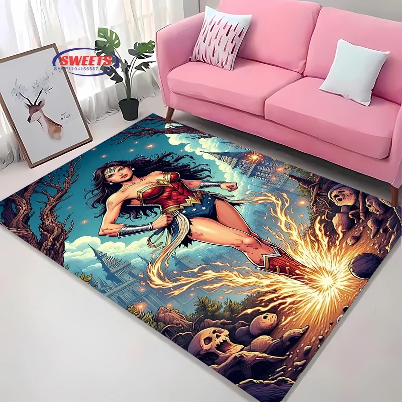 DC Wonder Woman Area Carpet,Living Room Bedroom Children's Room Sofa Mat,Four Seasons Available Doormat Floor Anti-slip Rug,Gift