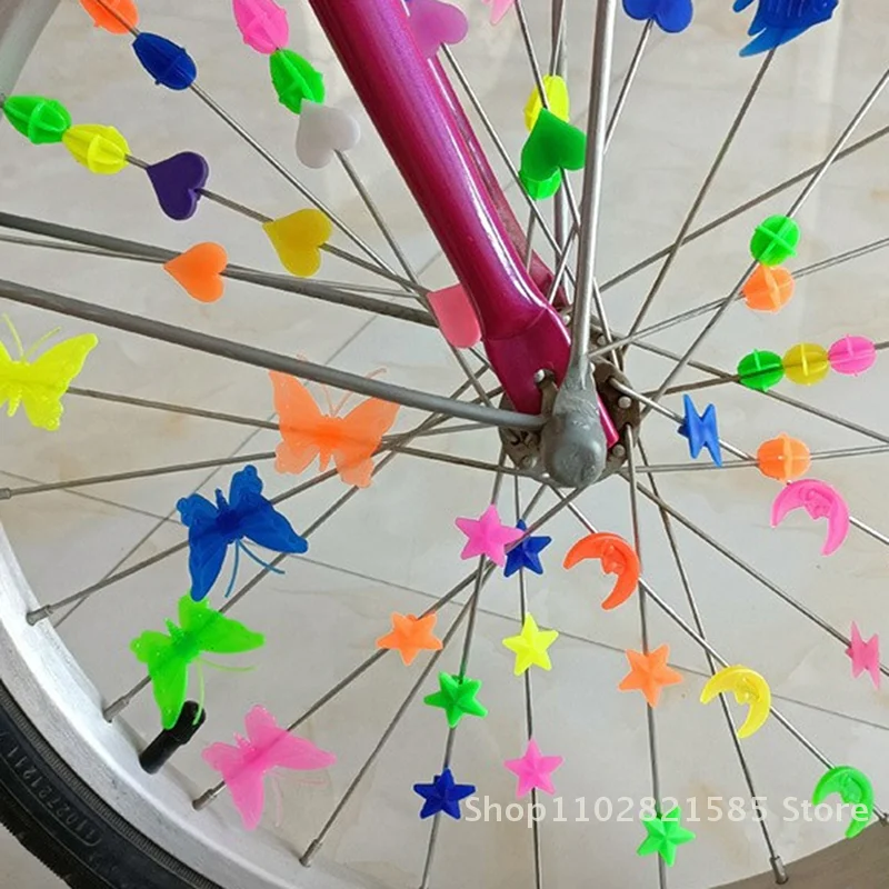 

36 Pcs/Set DIY Bicycle Spoke Colorful Beads Kids Bike Wheel Plastic Decoration Clip Star Moon Heart Shaped Ornament Accessories