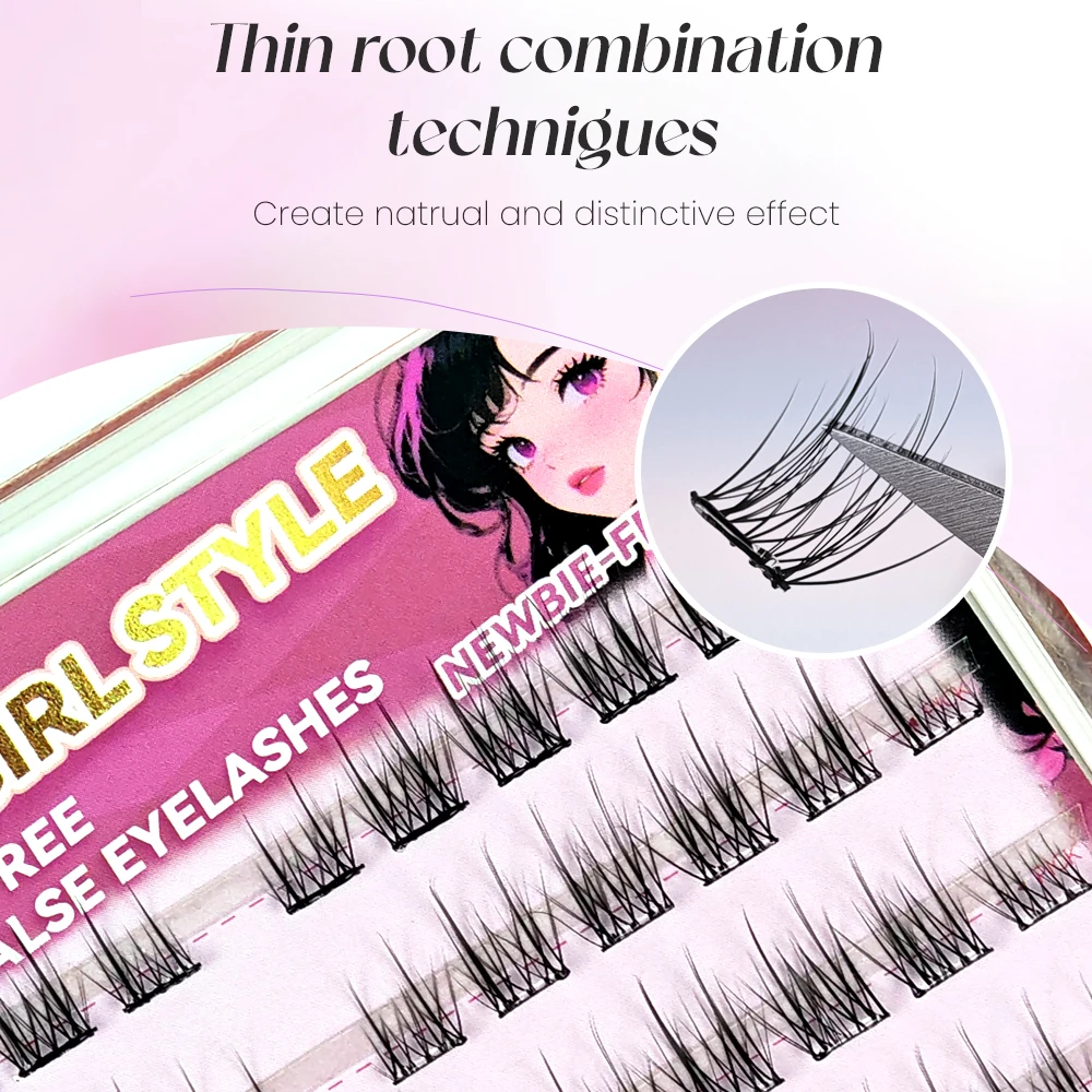 Yelix DIY رموش عنقودية ذاتية اللصق 10 صفوف خالية من الغراء لتقوم بها بنفسك رموش صناعية على طراز المانغا الكورية رموش مقسمة طبيعية ناعمة