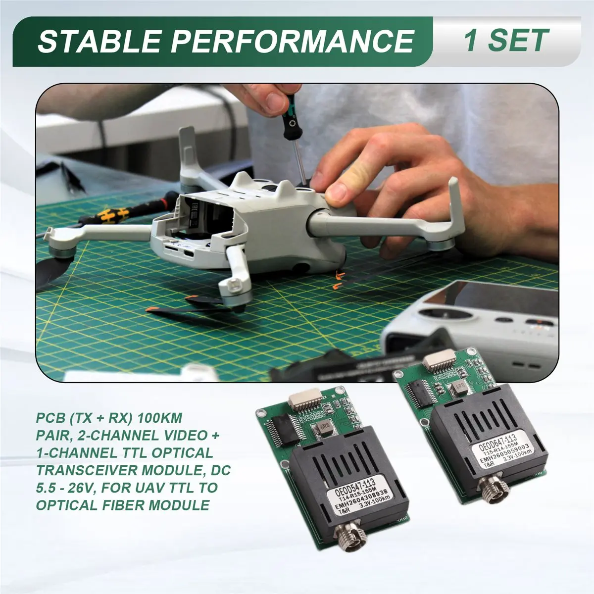 DTC5 100KM TTL Optical Transceiver 2-CH Video + 1-CH TTL Optical Transceiver Module Optical Terminal Equipment DC 5.5-26V
