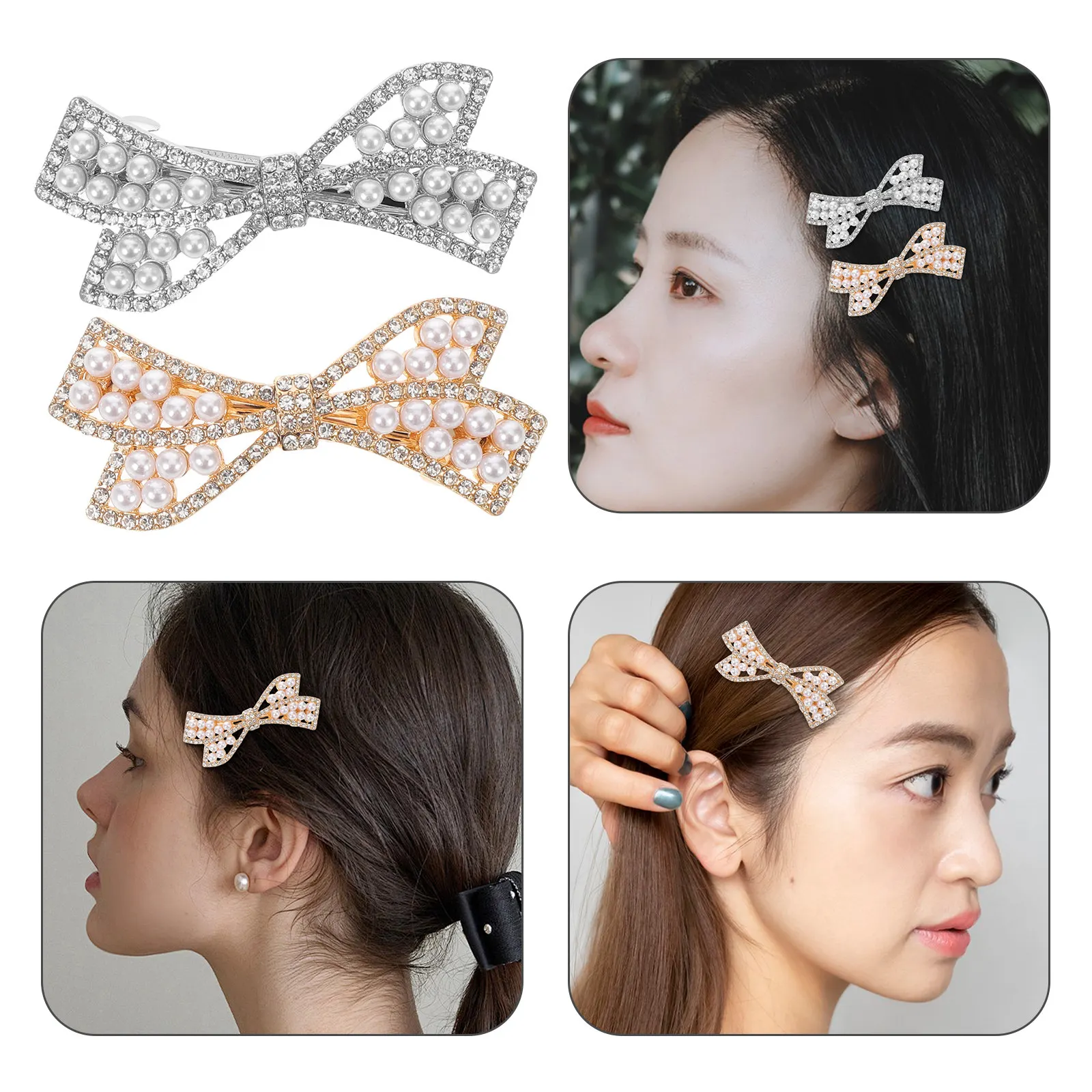 2Pcs Rhinestone Hair Barrettes Stylish Sparkling Retro Design Comfortable Lightweight Spring Clip Bridal Wedding Party Hair