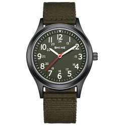 Reloj deportivo de cuarzo para hombre y mujer, cronógrafo de pulsera con correa de nailon, color verde militar, estilo informal, fácil de leer