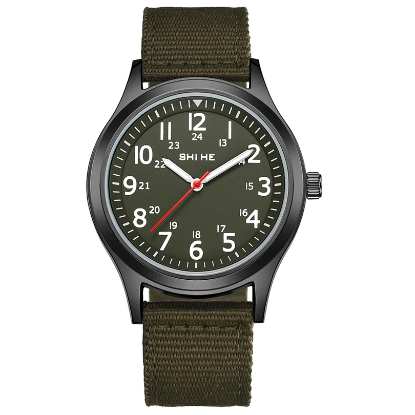 Unisex Watch for Men Women Luminous Dial Couple Simple Military Sports Quartz Watches Nylon Strap Wristwatch Army Green Clock