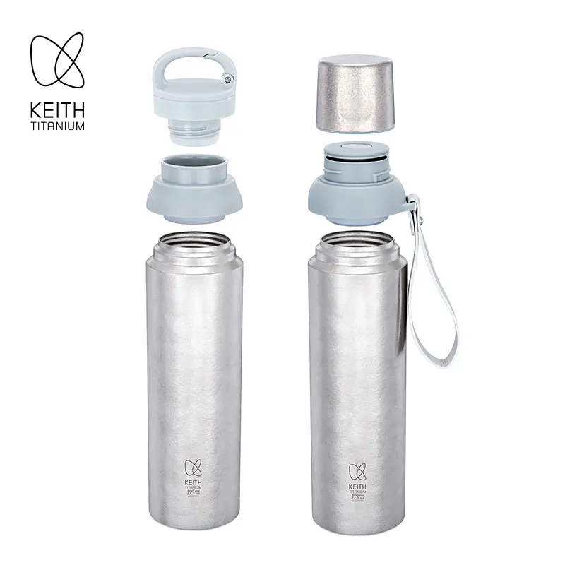 Keith Titanium  Pure Titanium Vacuum Thermos 800ml, Comes with 2 Lids, Leakproof Insulated Water Bottle for Camping Outdoor