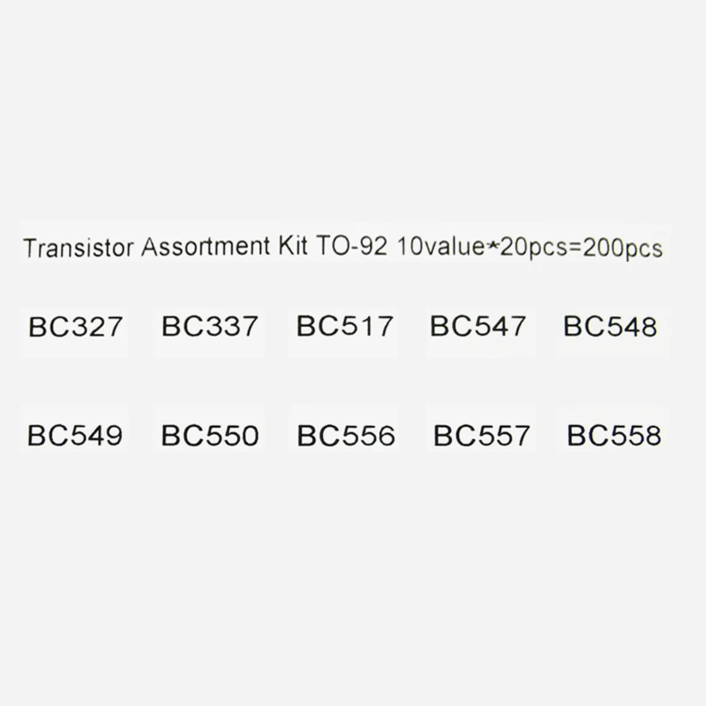 200PCS 100% New Transistor Assortment Kit To-90 10Value*20pcs Triode BC327 BC337 BC517 BC547 BC548 BC549 BC550 BC556 BC557 BC558