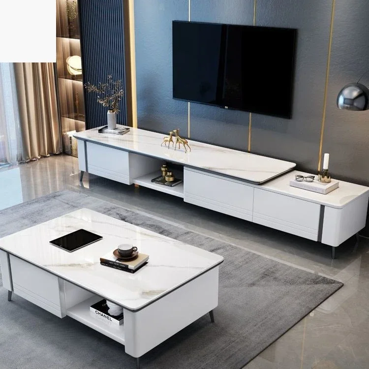 Slate retractable TV cabinet modern simple small apartment multi-functional coffee table TV cabinet living room combination
