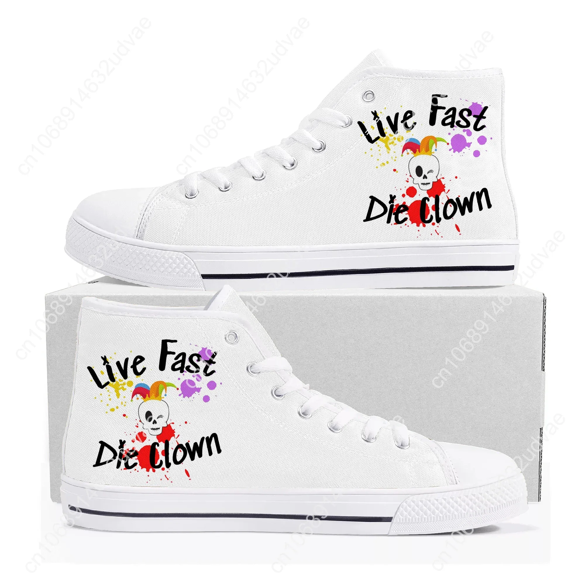 Live Fast Die Clown Shoes High Top Sneakers High Quality Mens Womens Teenager Canvas Custom made Sneaker Casual Couple Shoes