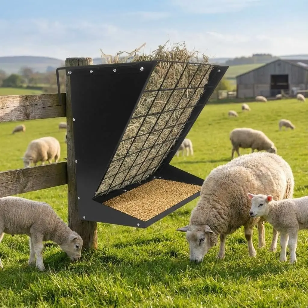 

Wall Mount Hay Feeder, 2 in 1 Hay & Grain Livestock Feeder Rack Hanging Feeders Hay Holder for Goats,Sheep,Horse,Cattle
