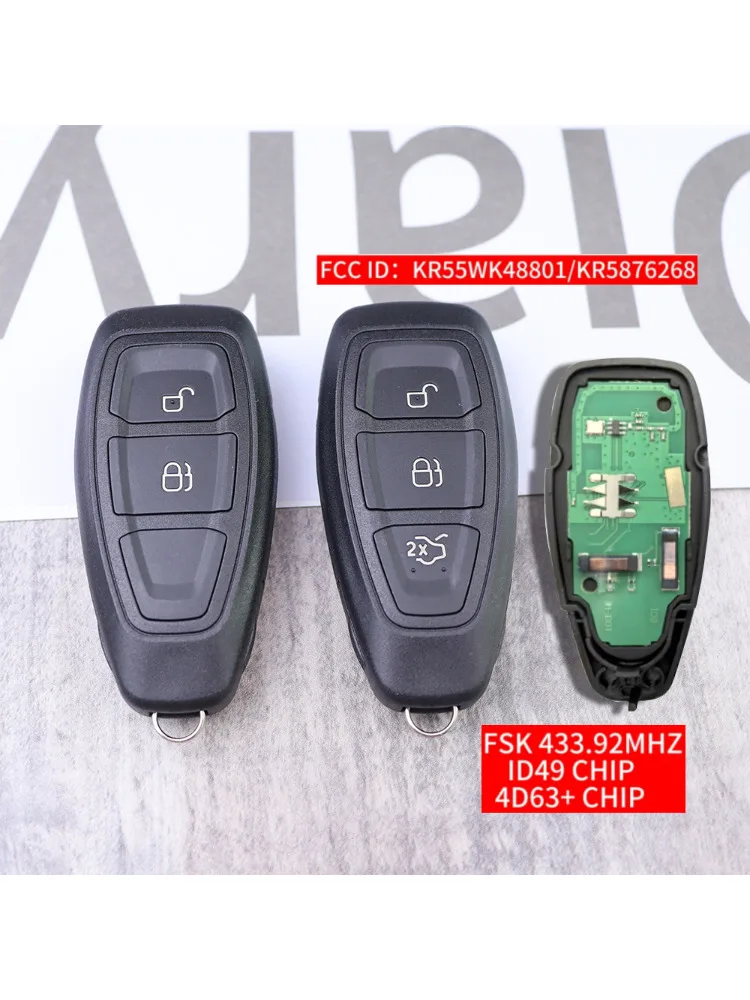Obudowa kluczyka samochodowego z 2 3 przyciskami, chipem 4D83 ID49, częstotliwością 433.92MHZ Fsk do Ford Focus C-Max Mondeo Kuga Fiesta Focus Titanium — 2