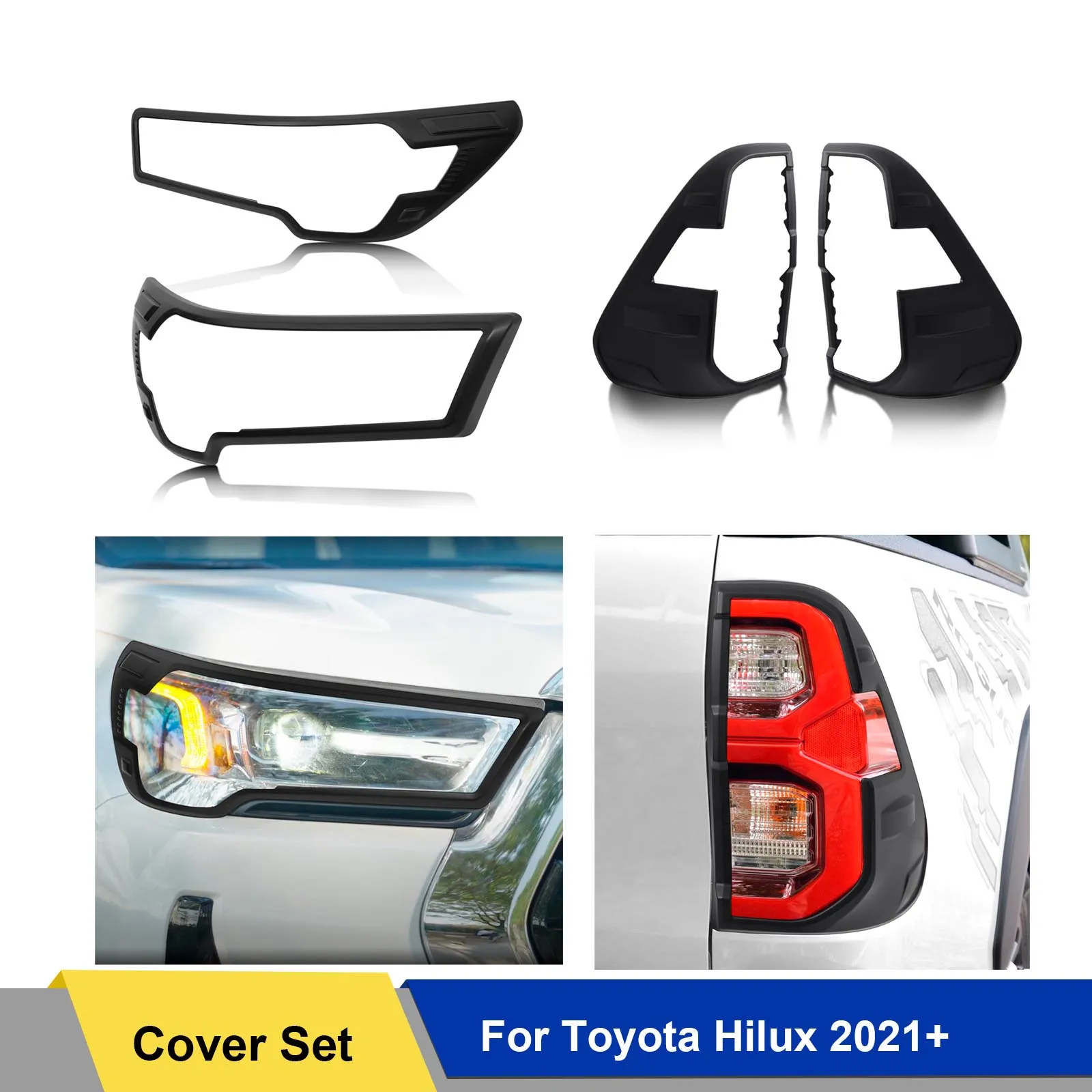 

4pcs Car Headlight & Taillight Surround Cover Trims For Toyota Hilux 2021 2022 2025 Scratch Guard Black Set Exterior Accessories