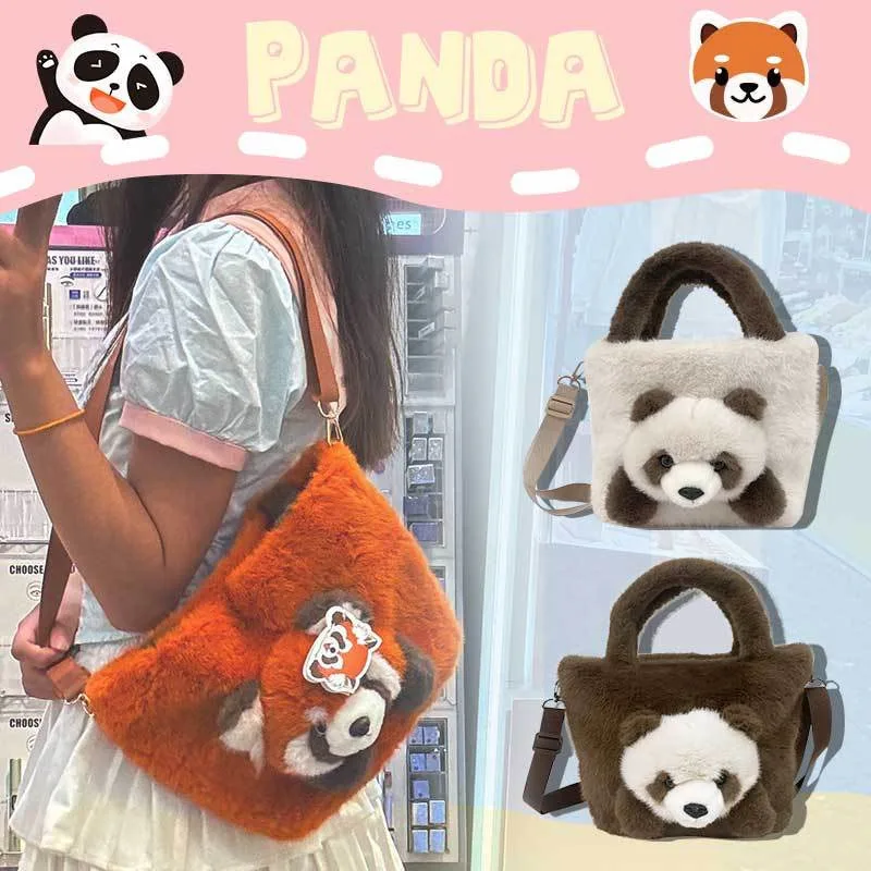 Raccoon Crossbody Bag Y2K Kawaii Tote Bag Women Japan Plush Bag Fall Winter Shoulder Bag Magnetic Buckle Birthday Gift Tote Bag