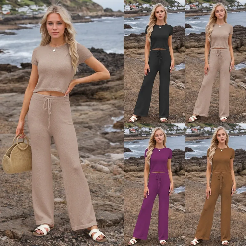 

2025 New Spring/Summer Women's Knit Set Trendy Solid Color Casual Outfit, Amazon/Temu Best Seller Fashion