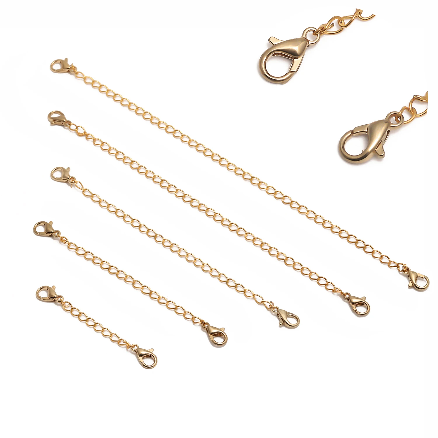 10pcs Pick Sized Stainless Steel Extension Chains with Lobster Clasps Connector Link Necklace Tail Making Bracelet Accessories