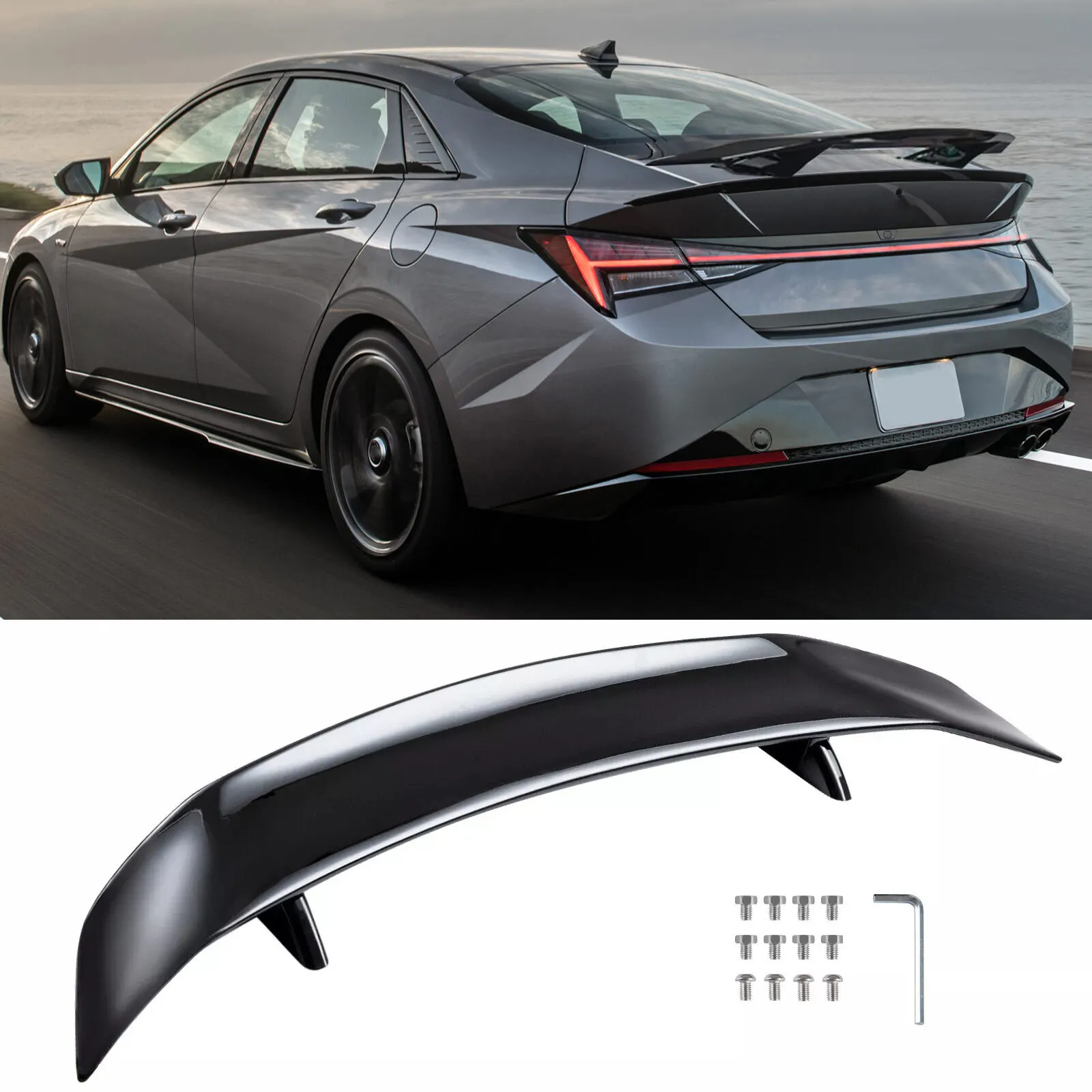 

For 2012-2024 Hyundai Elantra 47" Rear Trunk Spoiler Racing GT Wing Gloss Black