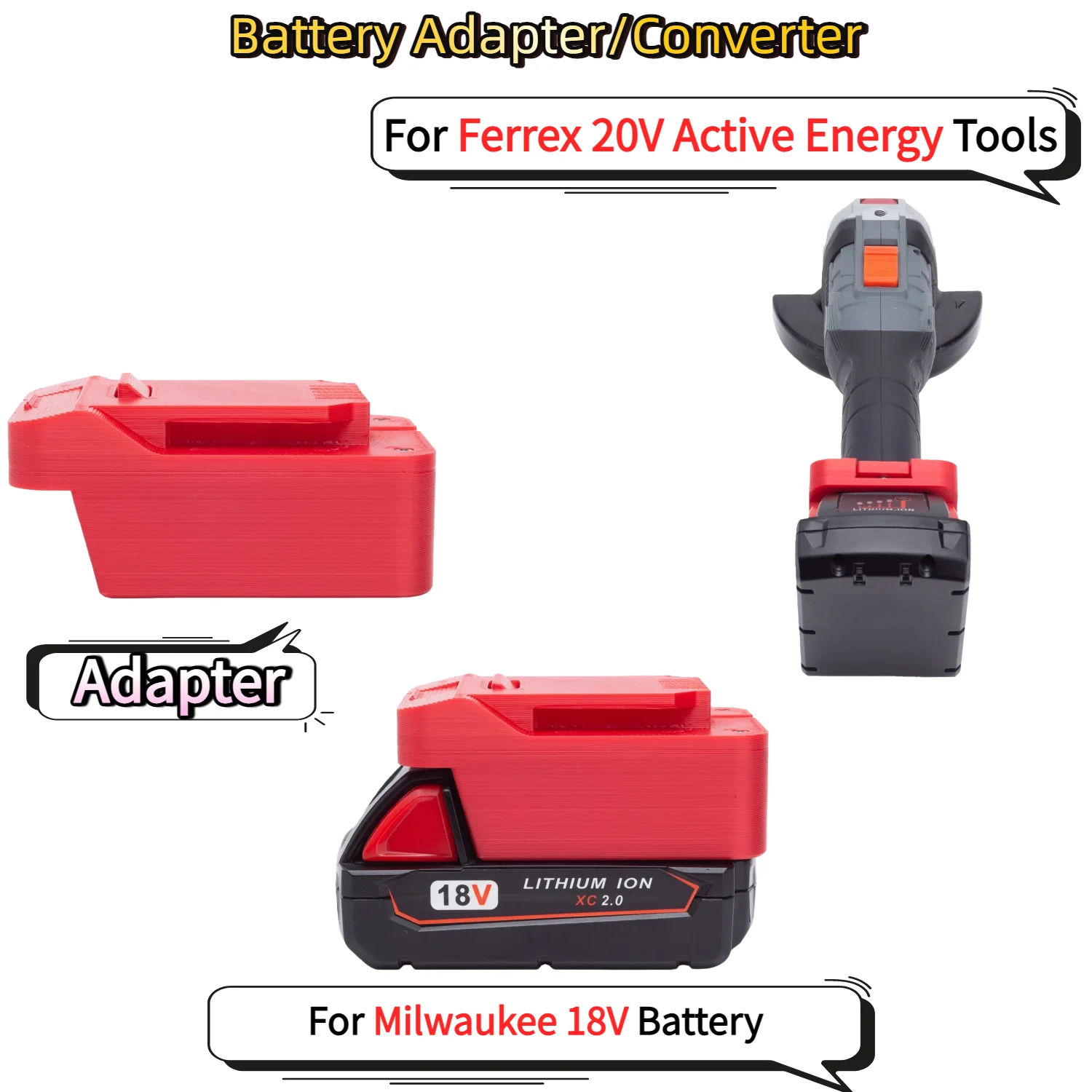

For Milwaukee 18V Li-ion Battery TO Ferrex 20V Active Energy Electric Drill Tools Battery Adapter/Converter(Only Adapter)