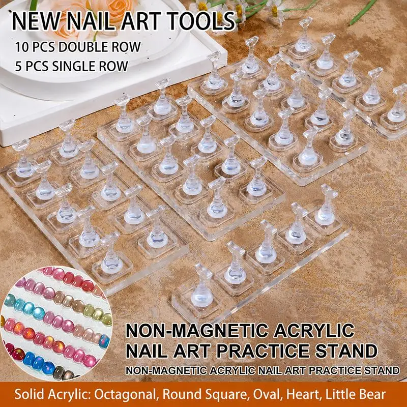 5/10 Grid Non-Magnetic Nail Stand Nail Sample Display Stand Nail Training Stand With Tray For Nail Polish Tips Nail Painting