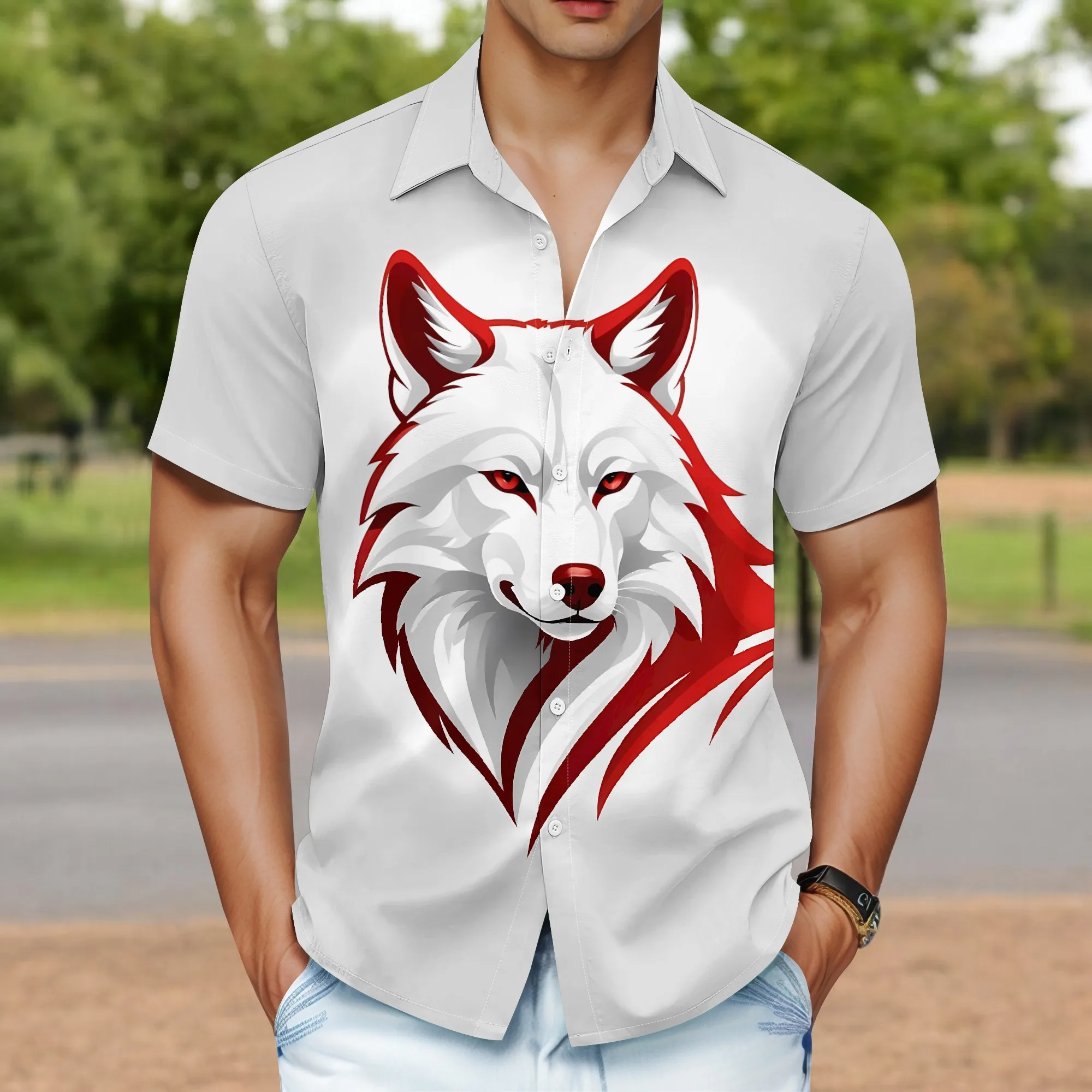 YEAE Roaring Tiger Print Shirt for Men Summer Casual Short Sleeve Top