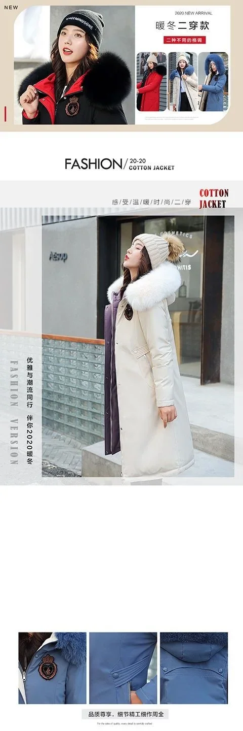 Double Sided Wearing Parker 2026 Winter New Women's Down Cotton Jacket Big Fur Collar Hooded Coat Female Thicken Parka Overcoat