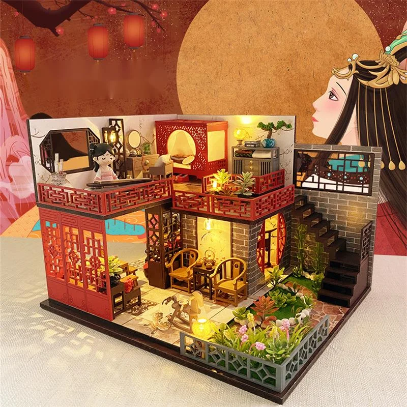 

Creativity Chinese Ancient Loft DIY Wooden DollHouse Miniature With Furniture Light Plant Assemble Toys For Children Adult Gifts