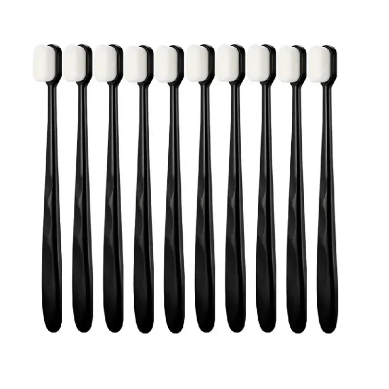 10Pc Toothbrush Million Nano Bristle Ultrafine Adult Tooth Brush Teeth Deep Cleaning Dental Oral Care Brush Portable Black White