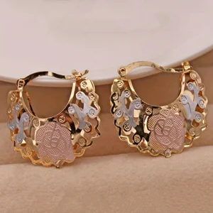 1 par moderno patrón de rosa dorada aretes de aro de aro para mujeres accesorios de joyas de moda fiesta de bodas gi gi 12 mejores ventas de oro Rose Rose - №9