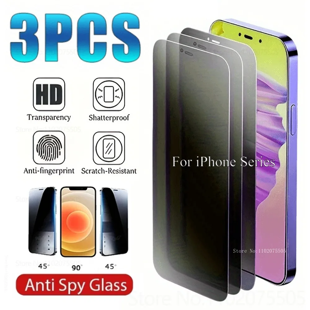 3 Stück Anti-Spy-Displayschutz aus gehärtetem Glas für iPhone 17/16/15 Promax 17 Pro 14 Plus 16E Sichtschutzfolie 12 Promax 13 Mini XR 11