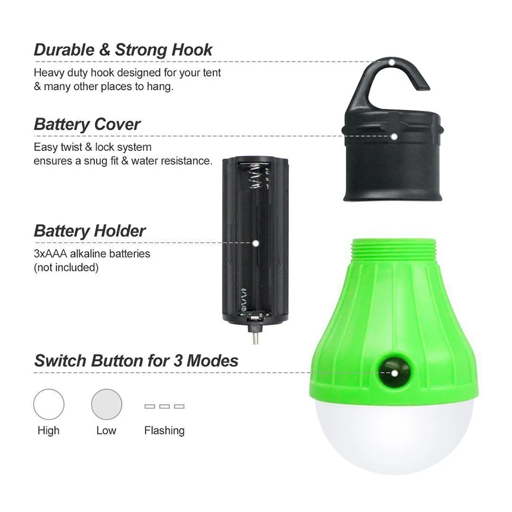 

4Pcs LED Tent Light Camping Lamp Portable Powered Waterproof Outdoor Hiking Fishing Emergency Lighting