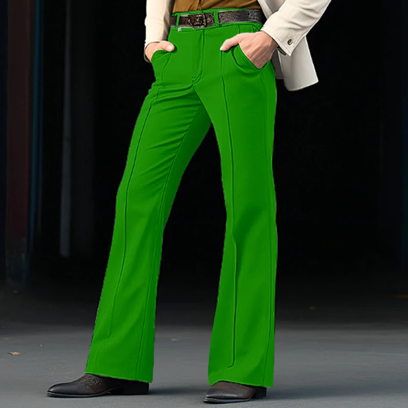 Vintage Men's Bell-bottom Solid Color Flared Trousers Spring Autumn Casual  Pleated Suit Pants Men Stylish Slim Elastic Trousers - AliExpress 200000343