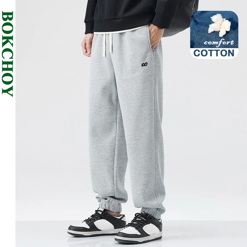 

2025 Autumn New Casual Embroidered Straight-leg Tapered Cotton Sweatpants for Men Clothing Zipper Solid Color Trousers LX8213
