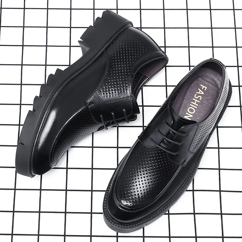 

8 10 Cm High Heel Shoes for Men Inside High Shoes Male Hollow Business Cow Leather Mens Dress Shoes Designer Luxury Wedding Shoe