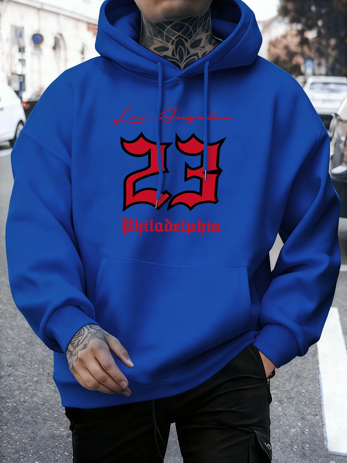 Los Angeles 23. Philadelphia-Drucke für Herren, High Street Hoodie, modische Kleidung, Rundhalsausschnitt, Retro, langärmelig, Unisex, weicher Fleece-Pullover