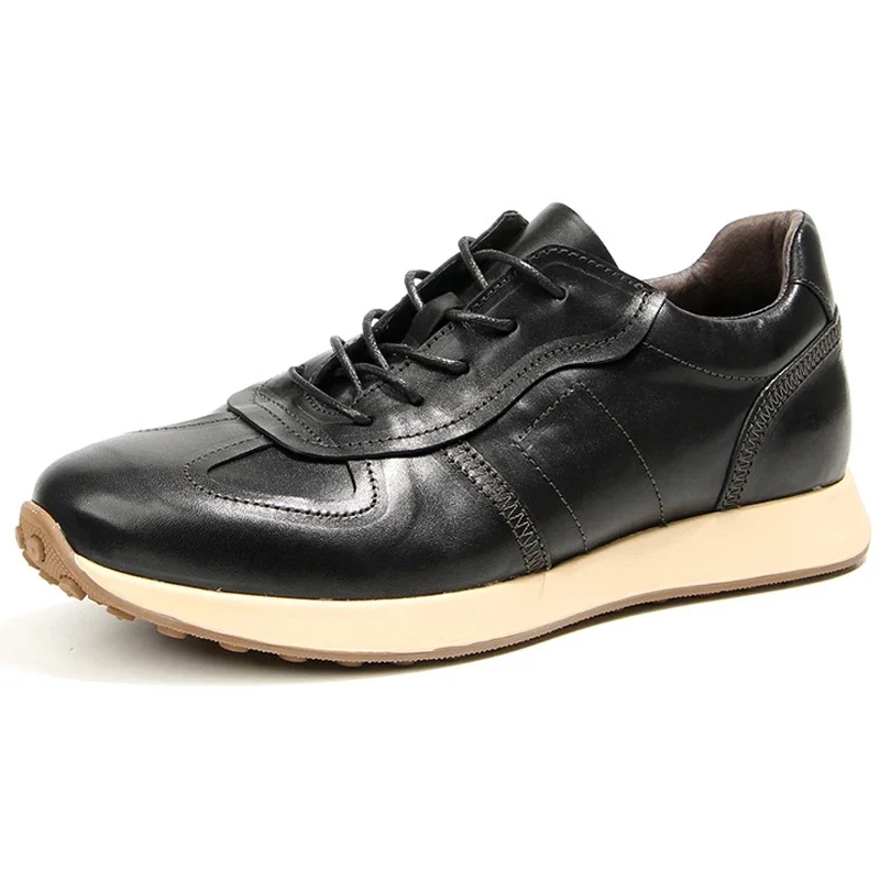 Sapatos retrô de couro genuíno masculino, calçado desportivo antiderrapante, casual, de alta qualidade, novo, 2024