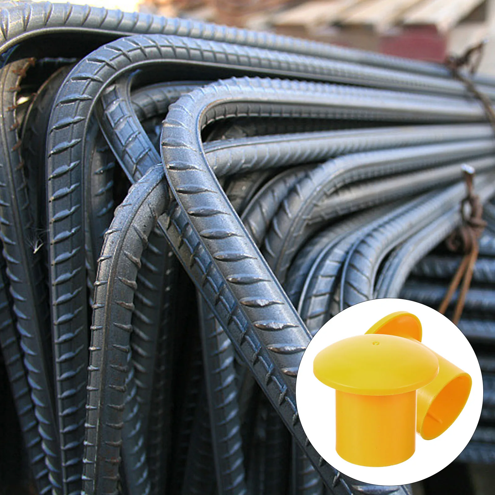 

50pcs Rebar Mushroom Caps PP Material Yellow Reinforced Protective Caps Compression Resistant High Visibility
