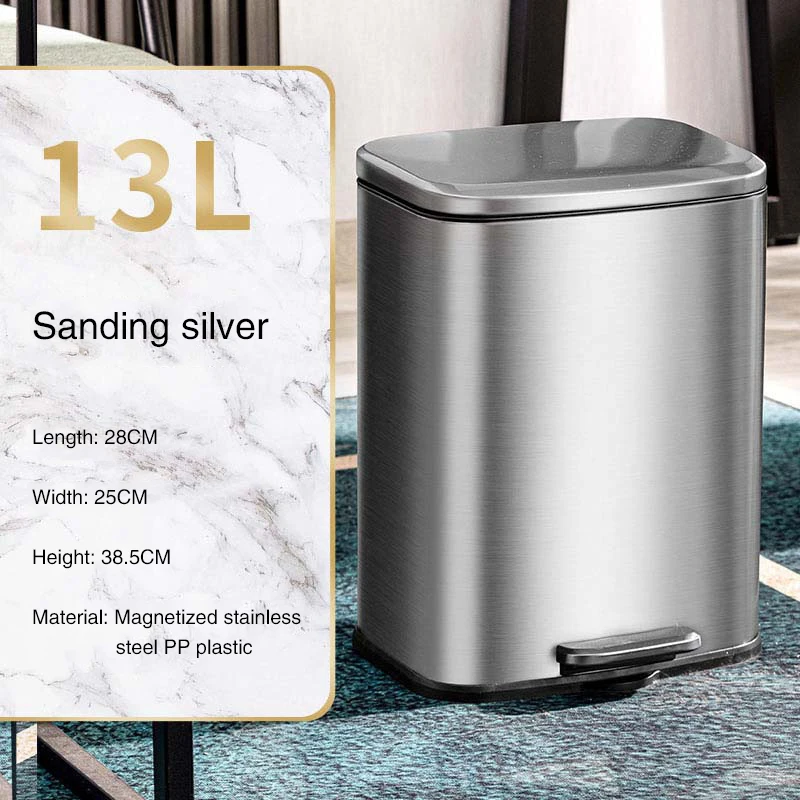 

13L Stainless Steel Kitchen Trash Can Free Shipping Dustbin Recycle Bin Food Waste Household Cleaning 2024