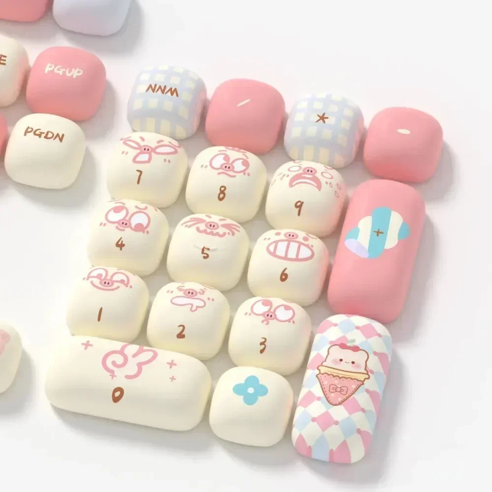 Piggy Party Theme Keycap MOG Profile Cute Mushroom Shaped Keyboard Caps Sublimation PBT 139Keys Round Small Steamed Bun Keycaps