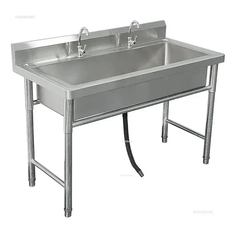 W# Single Bowl Commercial Kitchen Sink Stainless Steel With Bracket Integrated Wash Basin For Restaurant School Custom