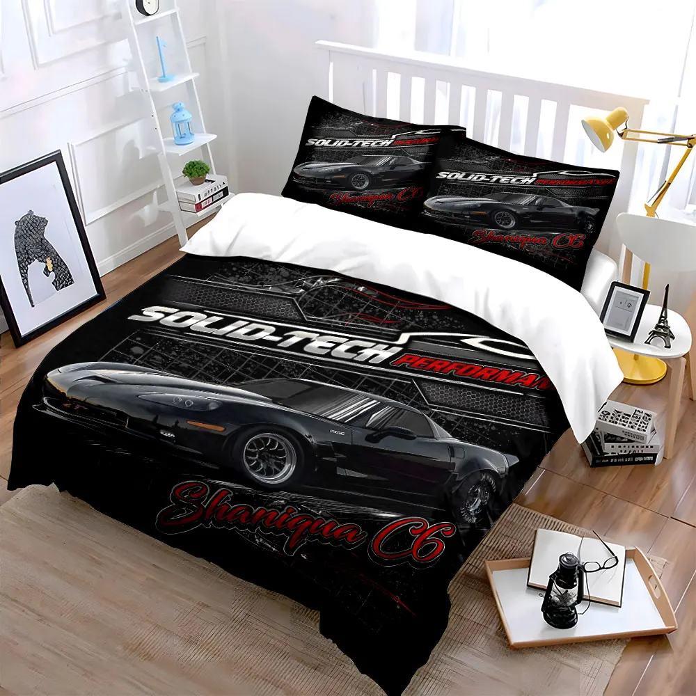 Black sports car with performance design Print Bedding Set 1 Duvet Cover 2 Pillowcases for Adult and Children Luxury Gift