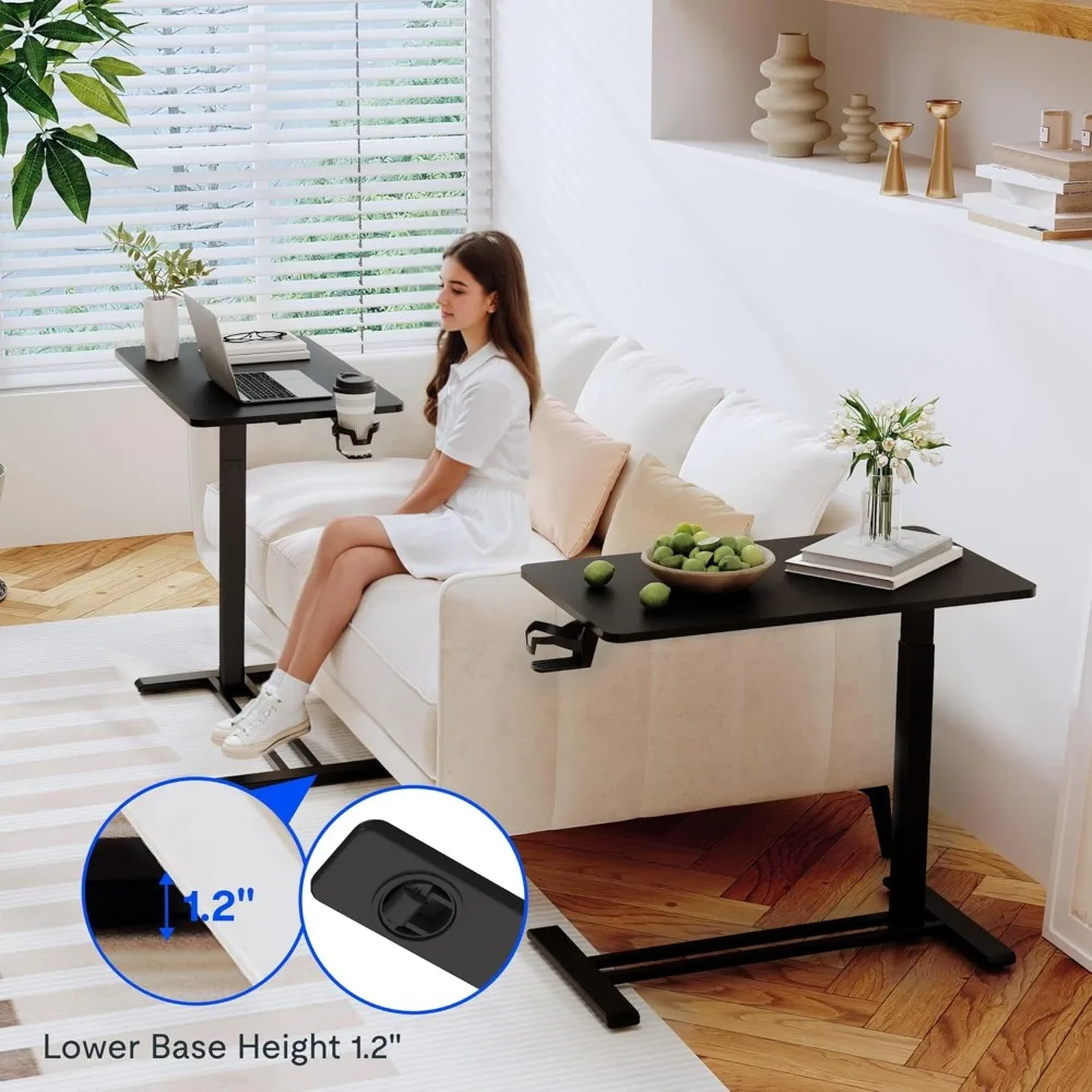 Adjustable C Table with Wheels, Mobile Snack Side End Table Sofa Couch Bedside Table Laptop Rolling Cart TV Tray Night