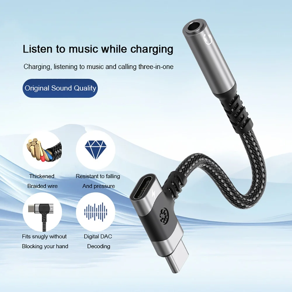 PD 100W 2-in-1 Type C to Aux Microphone Jack Fast Charging USB C to 3.5mm Earphones and Phone Charger Adapter Encryption Dongle