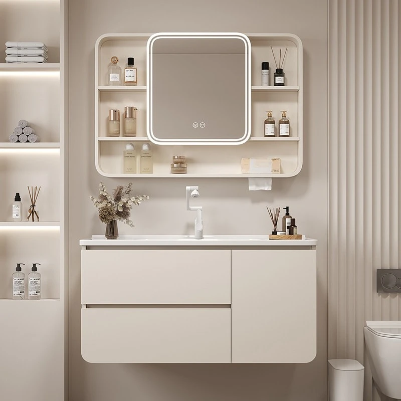 

Thickened honeycomb aluminum bathroom cabinet cream white arc washbasin practical badezimmerschrank premium quality furniture