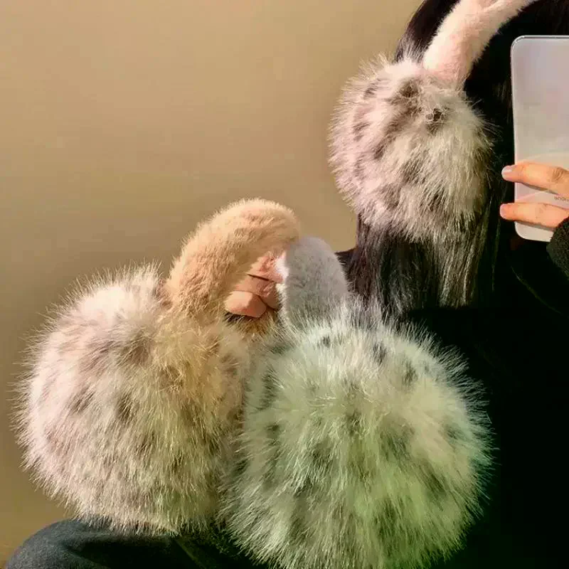 

Y2k леопардовые наушники из искусственного меха, сложенные зимние теплые утолщенные незамерзающие наушники, женские уличные наушники с защитой от холода, чехол для ушей