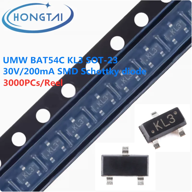 

3000PCs/Reel Free Shipping UMW BAT54C KL3 SOT-23 30V/200mA SMD Schottky diode Original New