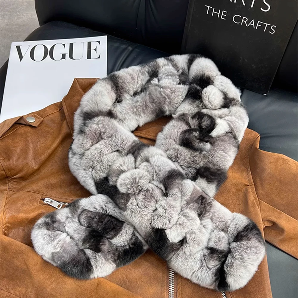 Autumn Lady Genuine Rex Rabbit Fur Scarves Wraps Winter Warm Women Natural Rex Rabbit Fur Accessory Rings Females Neckerchief