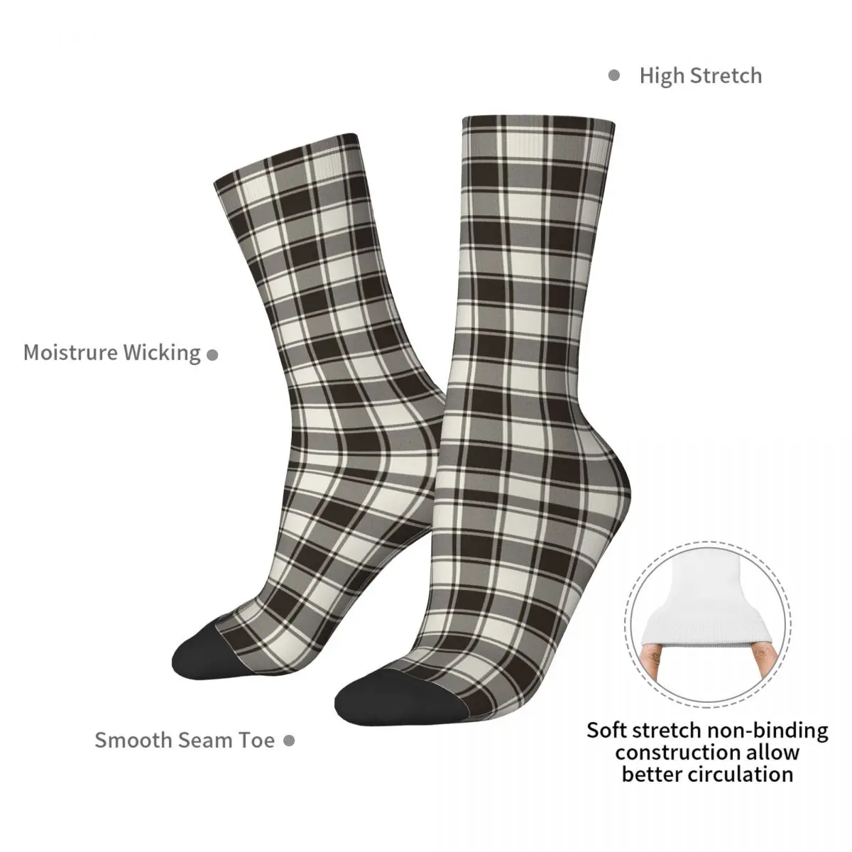 Clan MacFie Black And White Tartan Scotland Scottish Socks Harajuku Stockings All Season Long Socks for Man's Woman's Christmas