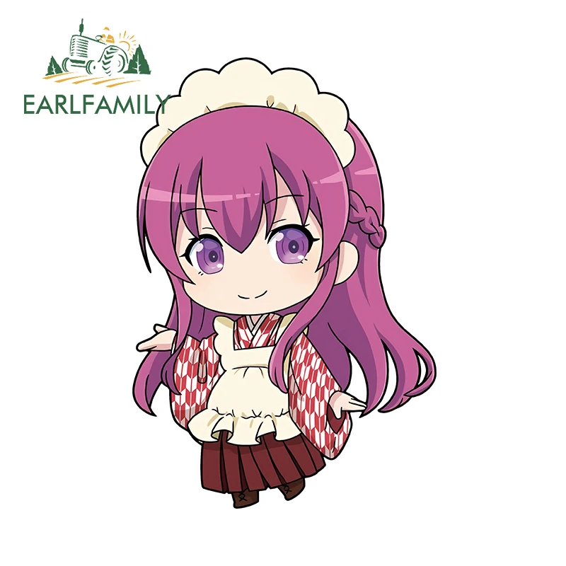 EARLFAMILY 13cm x 8.8cm Retro Cafe Maid Girl Car Stickers Purple Hair Kawaii JDM Chibi Accessories Anime Waterproof Decals